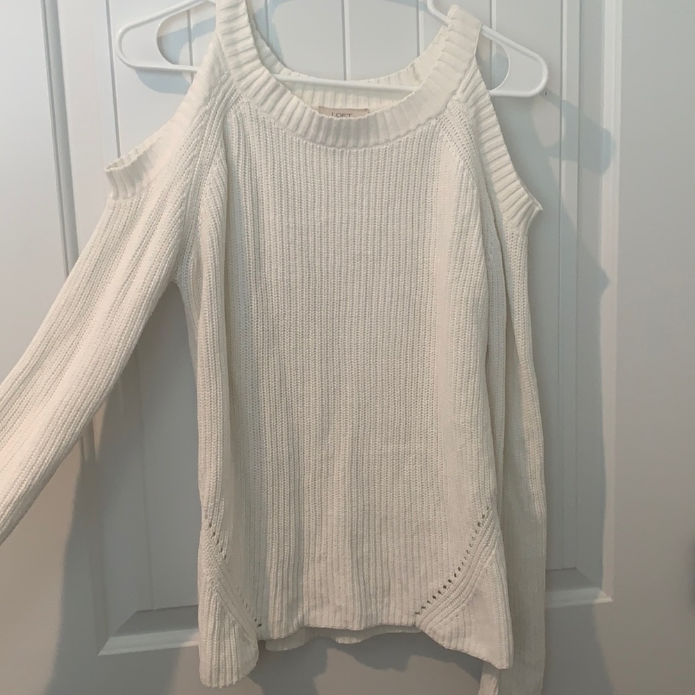 White cold shoulder sweater from LOFT